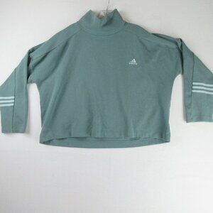 Adidas Cropped Mock Turtleneck Sweater Size XL Soft Teal Zip Neck